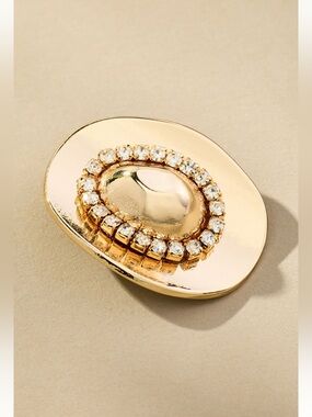 Anthropologie 14KT Gold Plated CZ Western Cowboy Hat Brooch New